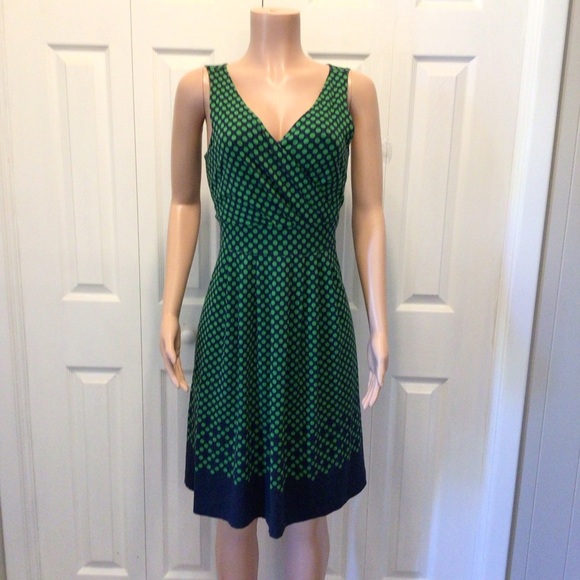 Lands End Womens Blue & Green Sleeveless Fit & Flare Dress Size Small - Picture 1 of 8